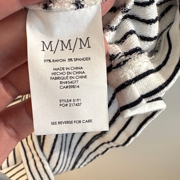 CAbi Women's Black and White Striped French Terry Top - Picture 3 of 6